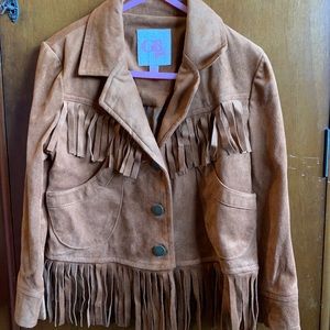 Faux suede fringe jacket